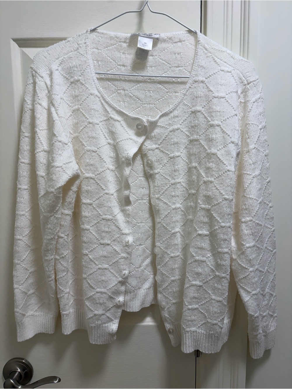 Light Cream Textured Button-Up Cardigan Sweater